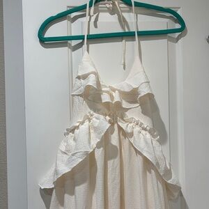 Cream Ruffled Halter Dress
